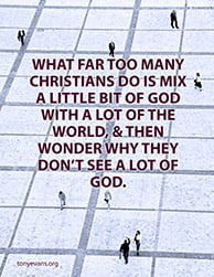 What far too many Christians do is mix a little bit of God with a lot of the world, and then wonder why they don't see a lot of God.