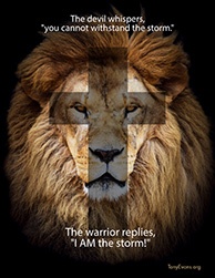 The devil whispers, 'you cannot withstand the storm.' The warrior replies, 'I AM the storm!'