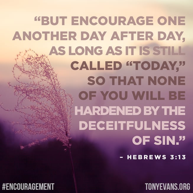 But encourage one another day after day, as long as it is still called "today," so that none of you will be hardened by the deceitfulness of sin. - Hebrews 3:13