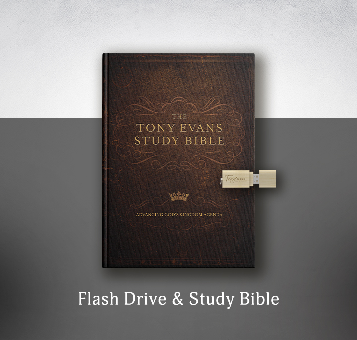 The Eternal Perspective sermon series on a flash drive and Tony Evans Study Bible hardback